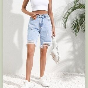 Highrise Bermuda Distressed Shorts
